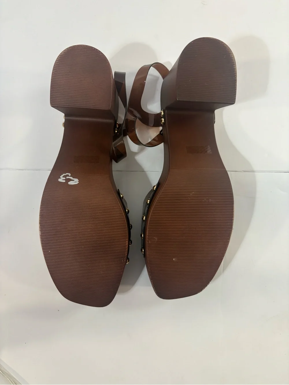 Madden Girl Brown Studded Platform Block Heel Buckle Ankle Strap Sandals